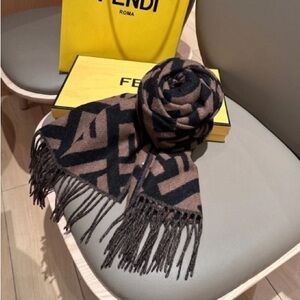 Fendi Geometric Black and Brown Scarf